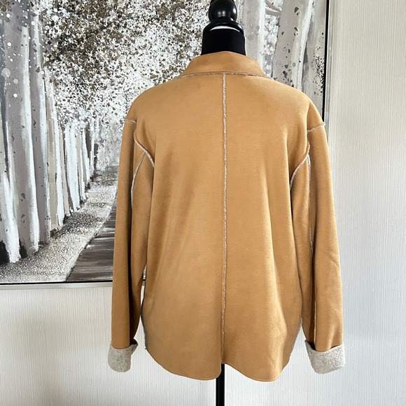 Teddi Womens Camel Faux Suede Fleeced Lined Cuffed Jacket‎ - Size Petite XL - Picture 6 of 8